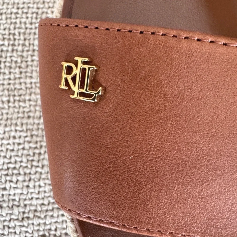 Lauren Ralph Lauren Delores Espadrille‎ Wedge Sandals Brown Leather 7B